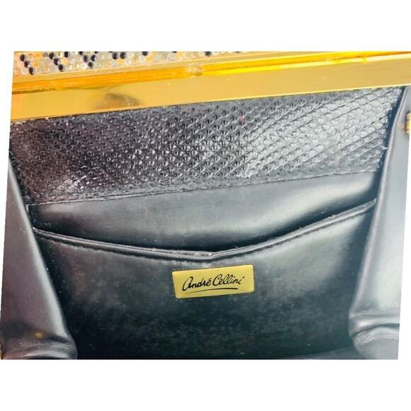 Andre Cellini Vintage 1980s Black Snakeskin Shoulderbag Goldtone Hardware Embell - Picture 7 of 7